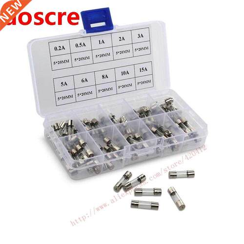 100pcs/set 10Values Fast Quick Blow Glass Tube Fuses Assortm