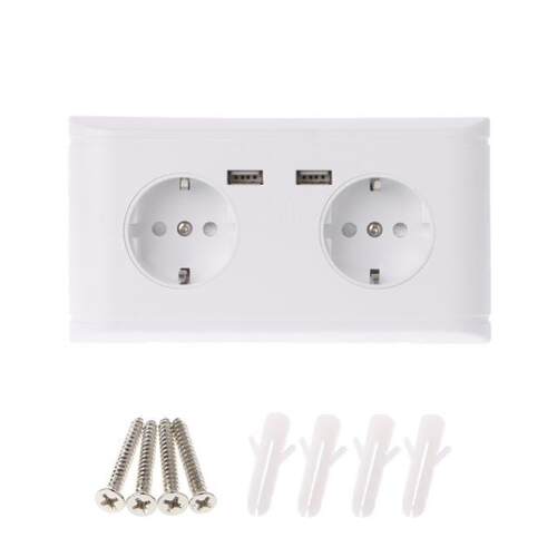 16A Double Wallu007FSocket Charger Adapter 2 USB Ports EU P