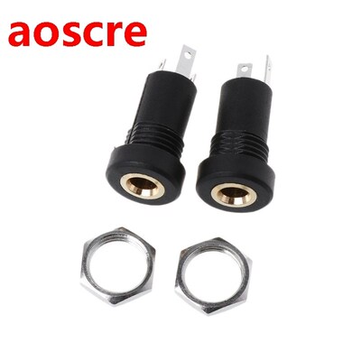 2X 3.5MM Audio Jack Socket 3 Pole Black Stereo Solder Panel