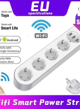Tuya WIFI Smart Power Strip 4 EU Outlets Plug With 3 USB Cha