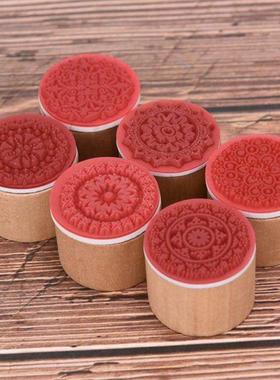 6 Styles Flowers Stamp Wooden Rubber Stamp Round Floral Patt