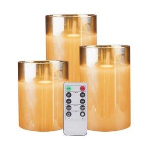 Amber Glass LED Flameless Candles Flickering with Remote,Bat