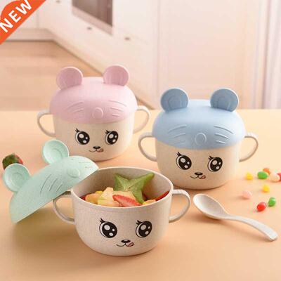 2Pcs/Set Baby Feeding Food Tableware Wheat Cartoon Kids Dish