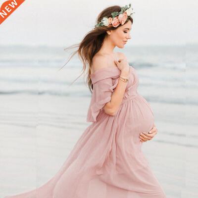 Women Maternity Dress Pleated Shoulder Short Sleeve Dress Ph