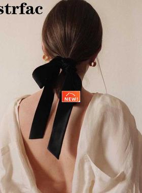 Vintage Black Velvet Bow Hair Ribbon Scrunchie for