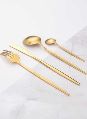 Matte Golden Cutlery Set 24Pcs Forks Knives Spoons Stainles