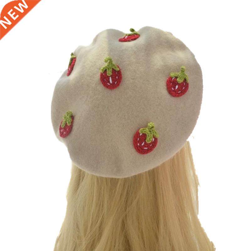 handmade kawaii red strawberry beret vintage artist painter