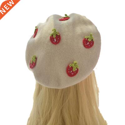 Handmade Kawaii Red Strawberry Beret Vintage Artist Painter