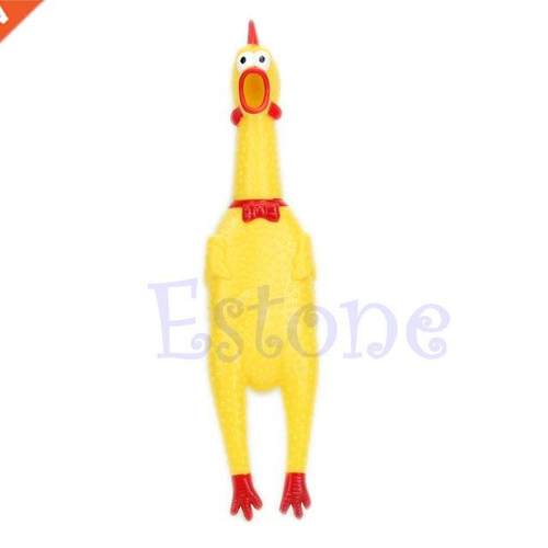 Yellow Screaming Rubber Chicken Pet Dog Toy Squeak Squeaker