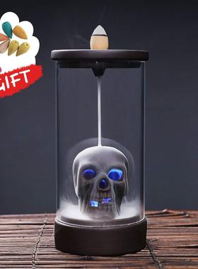 Ceramic Handicraft Skull Incense Windproof Waterfall Backflo