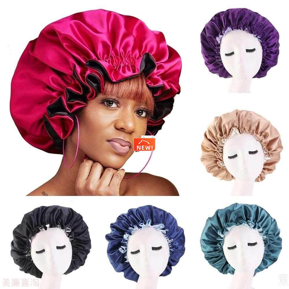 Women Night Sleep Cap Satin Elastic Bonnet Hat For Hair Care