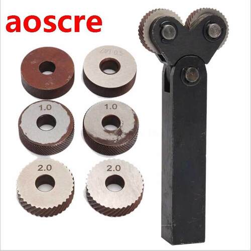 7pcs Steel Dual Wheel Knurling Tool With Diagonal Linear Knu