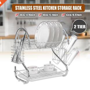2 Tiers 43CM Dish Drainer Stainless Kitchen Dish Rack Storag