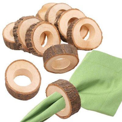 10pcs Natural Wooden Napkin Rings for Home Hotel Weddings Pa