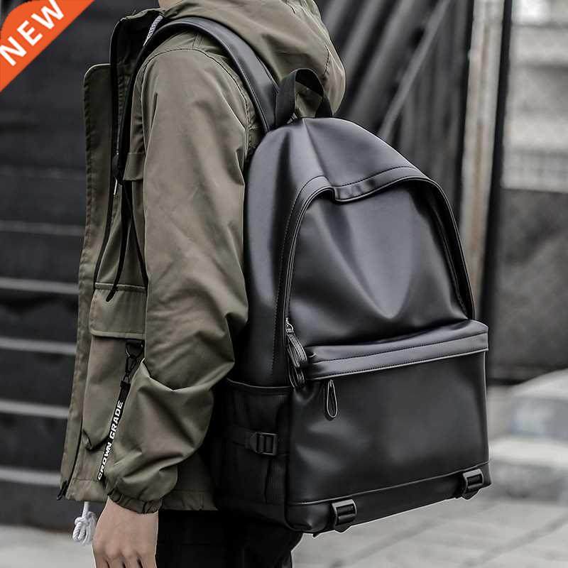 New Fashion Men Leather Backpack Black School Bags for Teena