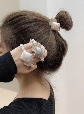 INS Rhinestone Pearl Hair Scrunchie Head Rope Female Hair Ru