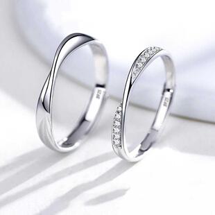 New 925 Silver Plated Couples Ring Lozenge Micro-set Adjusta