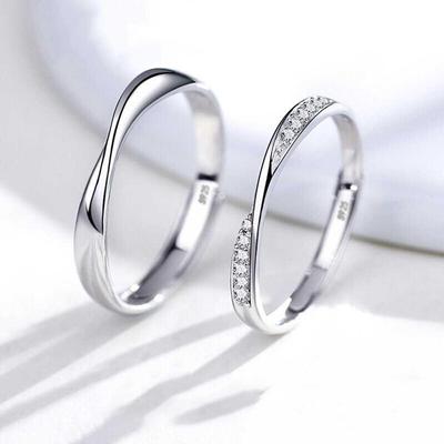 New 925 Silver Plated Couples Ring Lozenge Micro-set Adjusta