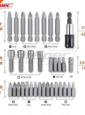 34pc Screwdrver Bt Nut Drver Set Magnetc Bt Holder Scre