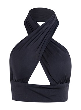 Women Strappy Cross Over Front Cut Out Halter Neck Sleeveles