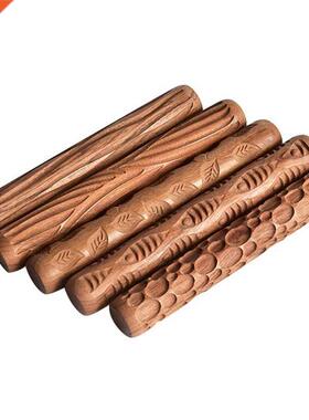 5PCS Pottery Tools Wood Hand Rollers 适用于 Clay Clay Stamp