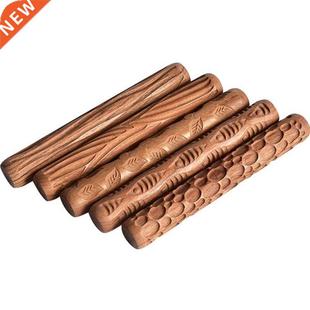 5PCS Pottery Tools Wood Hand Rollers 适用于 Clay Clay Stamp