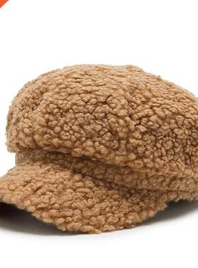 New Winter Women Lambswool Octagonal Hats Thickening Beret W