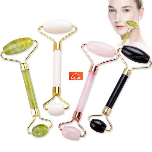 Green Pink Jade Roller Massager For Face Natural Stone Slimm