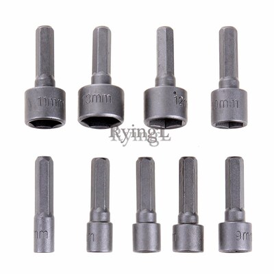 9pcs 5mm-13mm 14 Inch Hex Shank Socket Sleeve Nozzles Nut Dr