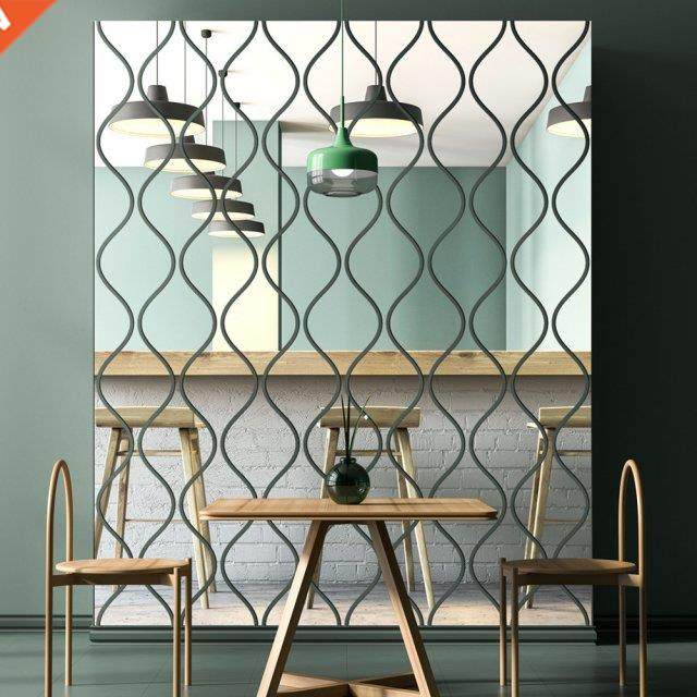 3D Mirror Wall Sticker DIY Diamonds Wavy Pattern Acrylic Wal