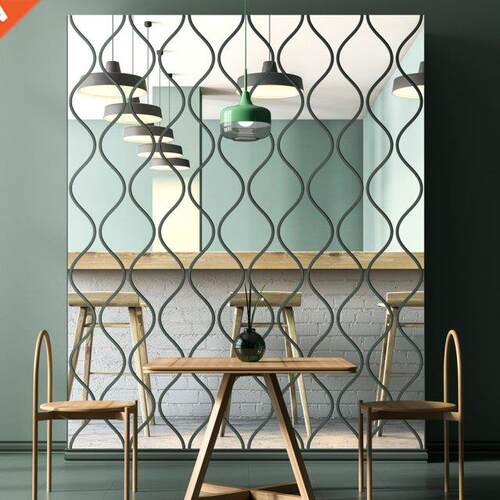3D Mirror Wall Sticker DIY Diamonds Wavy Pattern Acrylic Wal