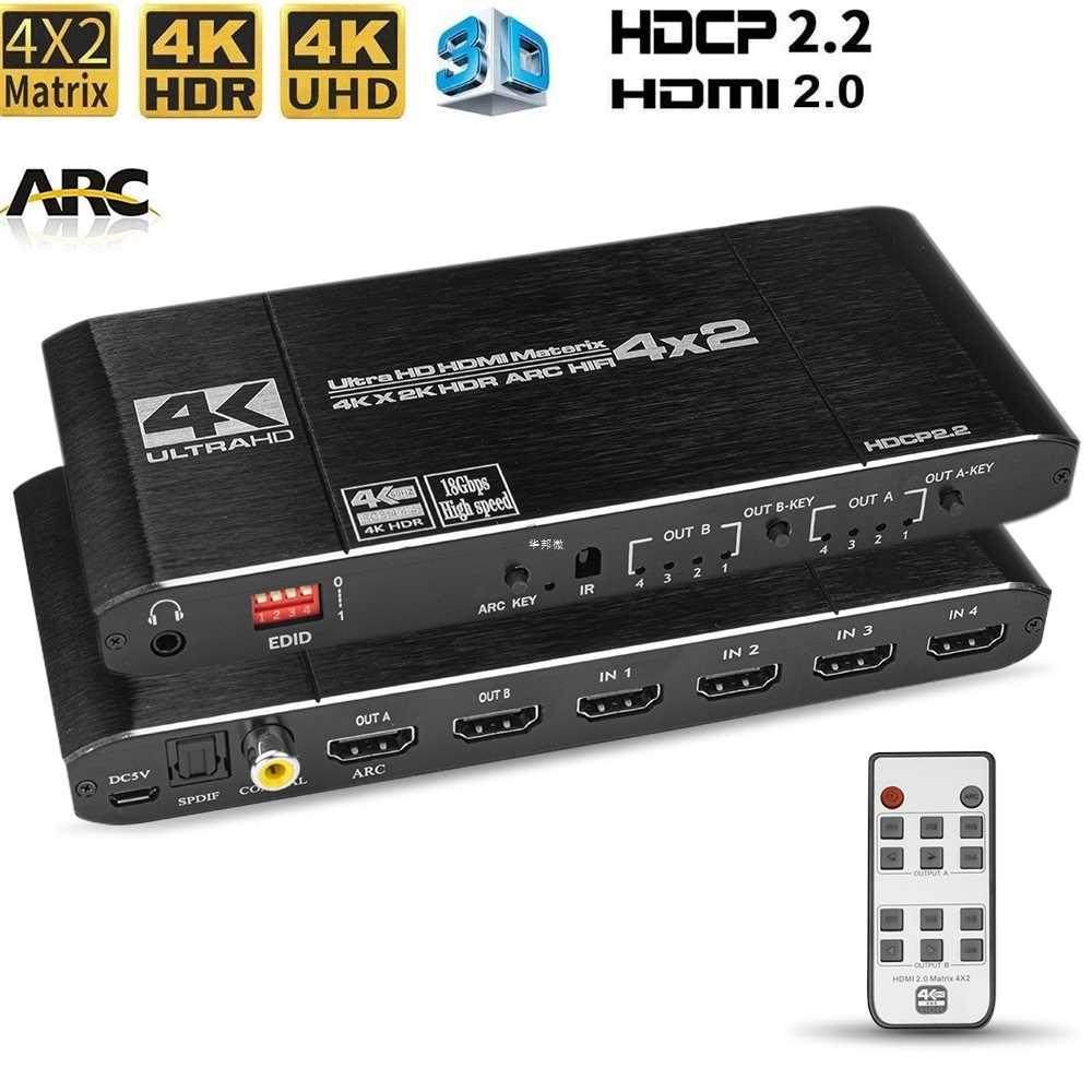 HDMI 2.0 Matrix 4X2 with audio optial toslink HDR ARC HDMI 4