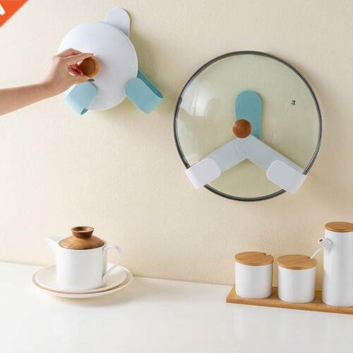 2 in 1 Rotating Pot Cover Hook Rack Kitchen Wall Mounted Han