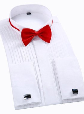 White Men Tuxedo Shirt Regualr Fit Plus Size French Cufflink