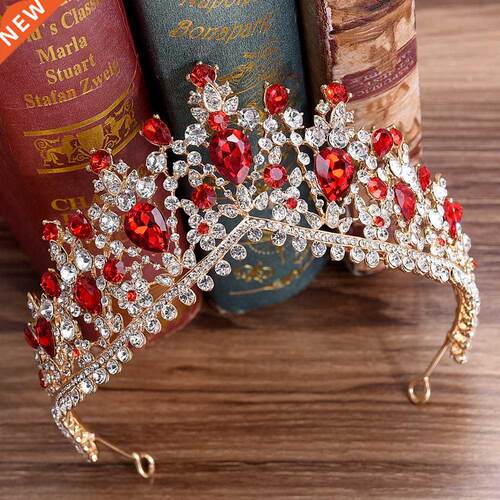 Newest Design European Red Crystal Crown Headwear Bridal Wed