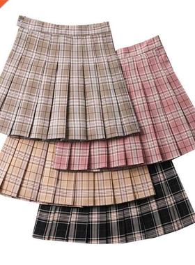 Plad Women Mn Skrt Summer A-Lne Female Pleated Skrts C