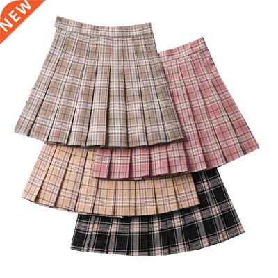 Plad Women Mn Skrt Summer A-Lne Female Pleated Skrts C