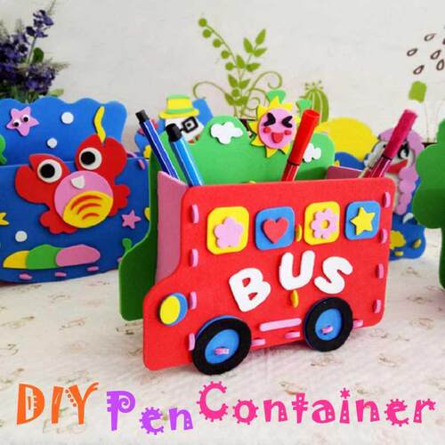 Kids DIY Cartoon Pen Container Children Arts& Crafts