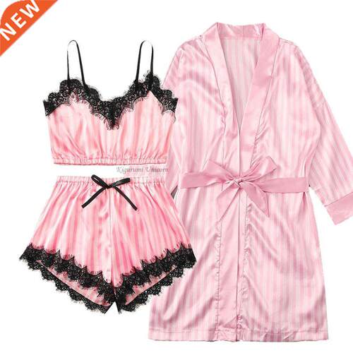 New 3 Pieces Women Pajamas Sets Faux Silk Pajamas Spwear
