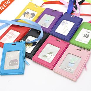 Simple Student Kids Lanyard Card Holder Slim Wallet Boys Pu