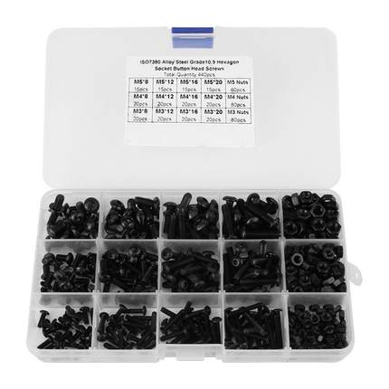 440pcs Alloy Steel M M4 M5 Hex Socket Button Head Screw Nut
