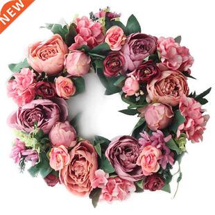 16 inch Peony Wreath Artificial Flower Door Wreath with Gree