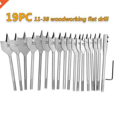 19Pcs 11-38Mm Spade Rod Wood Drll Bt Set for Woodworkng W