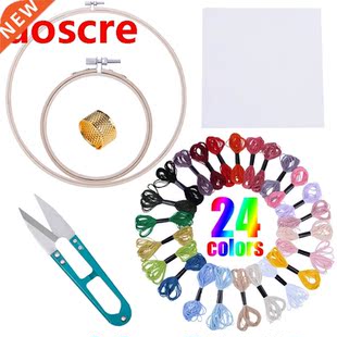 Embroidery Kit Cross Stitch Frame Hoop With 24 Color Embroi