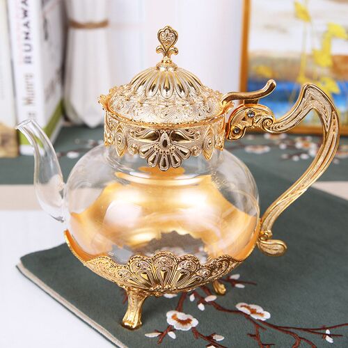 Palace Golden Glass Teapot Kitchen Metal Cold Kettle Coffee