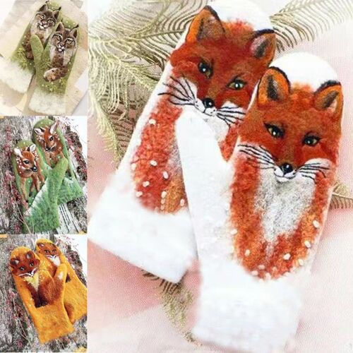 Women Elegant Winter Faux Cashmere Full Finger Gloves Sweet