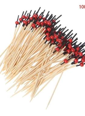 100pcs Beads Bamboo Cocktail Picks Food Sticks Disposable To