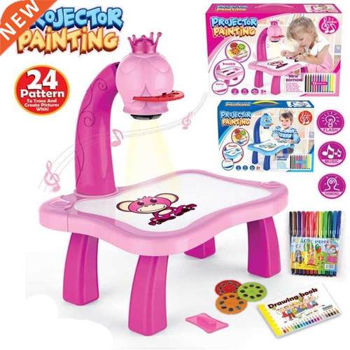 Kids Led Projector Drawing Table Toy Set Art Painting Board