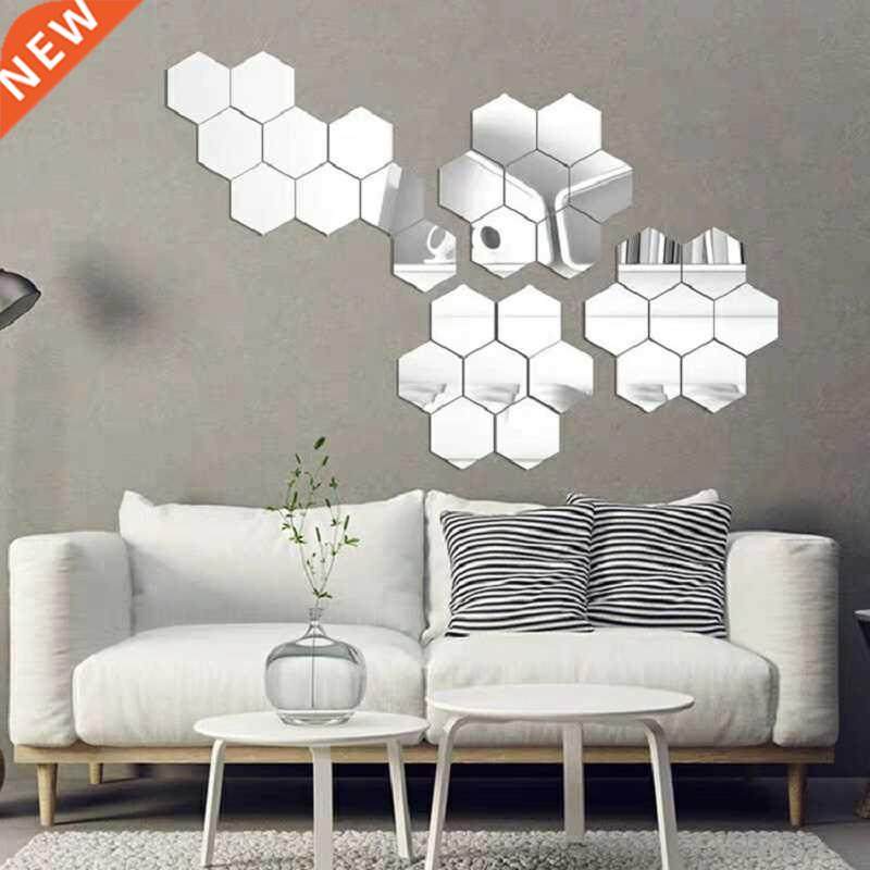 12PCS/Set of D Hexagonal Mirror Wall Stickers Restaurant Ai