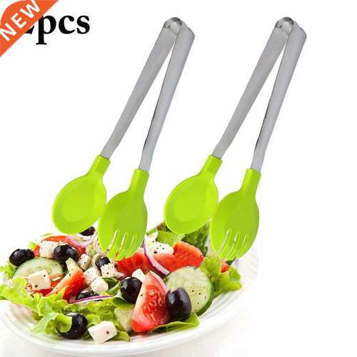 2pcs Silicone Temperature Nylon BBQ Tongs Non-stick Surface